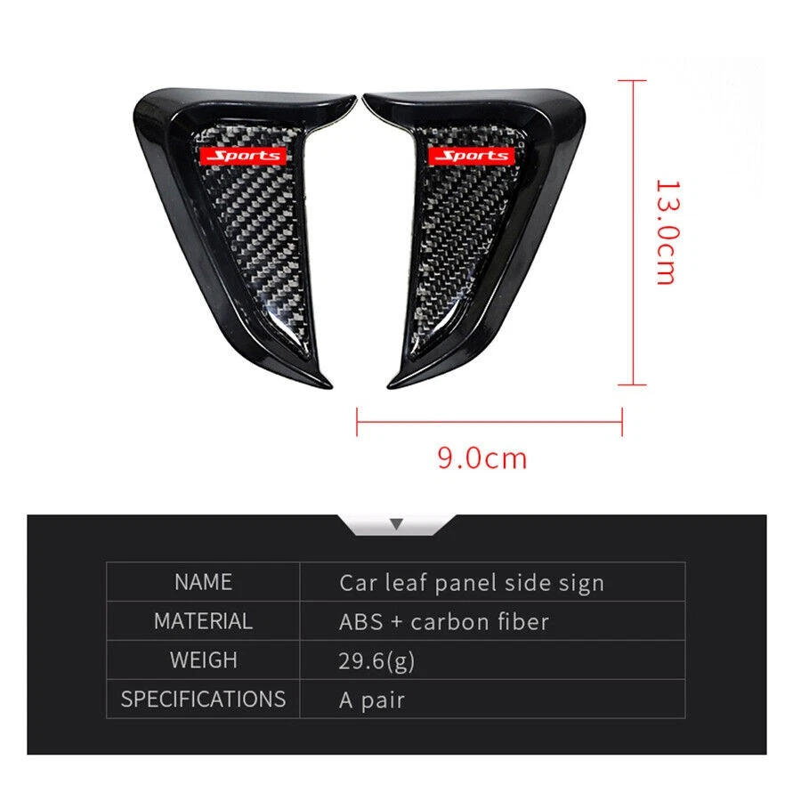 Carbon Fiber Car Side Fender Shark Air Vent Decor Wing Cover Trim Universal 2pcs — 第 4/4 张图片
