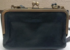 Minooy Leather Crossbody Wallet Handbag Purse Clutch Strap Black Zip Around 