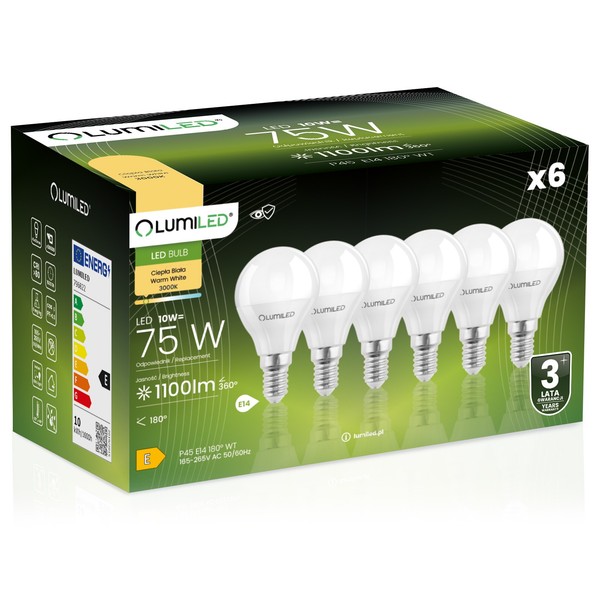 6X Led-GlüHbirne E14 Kugel P45 10W = 75W 11100Lm 3000K Warmweiß 180° Lumiled-image