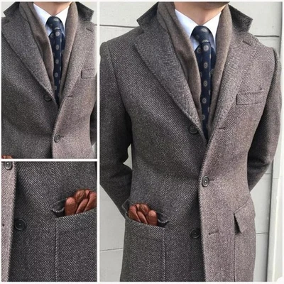 Tweed Herren Mantel Alltag Jacke Pendler Business Doppelreihig Vielseitig - Bild 1 von 4