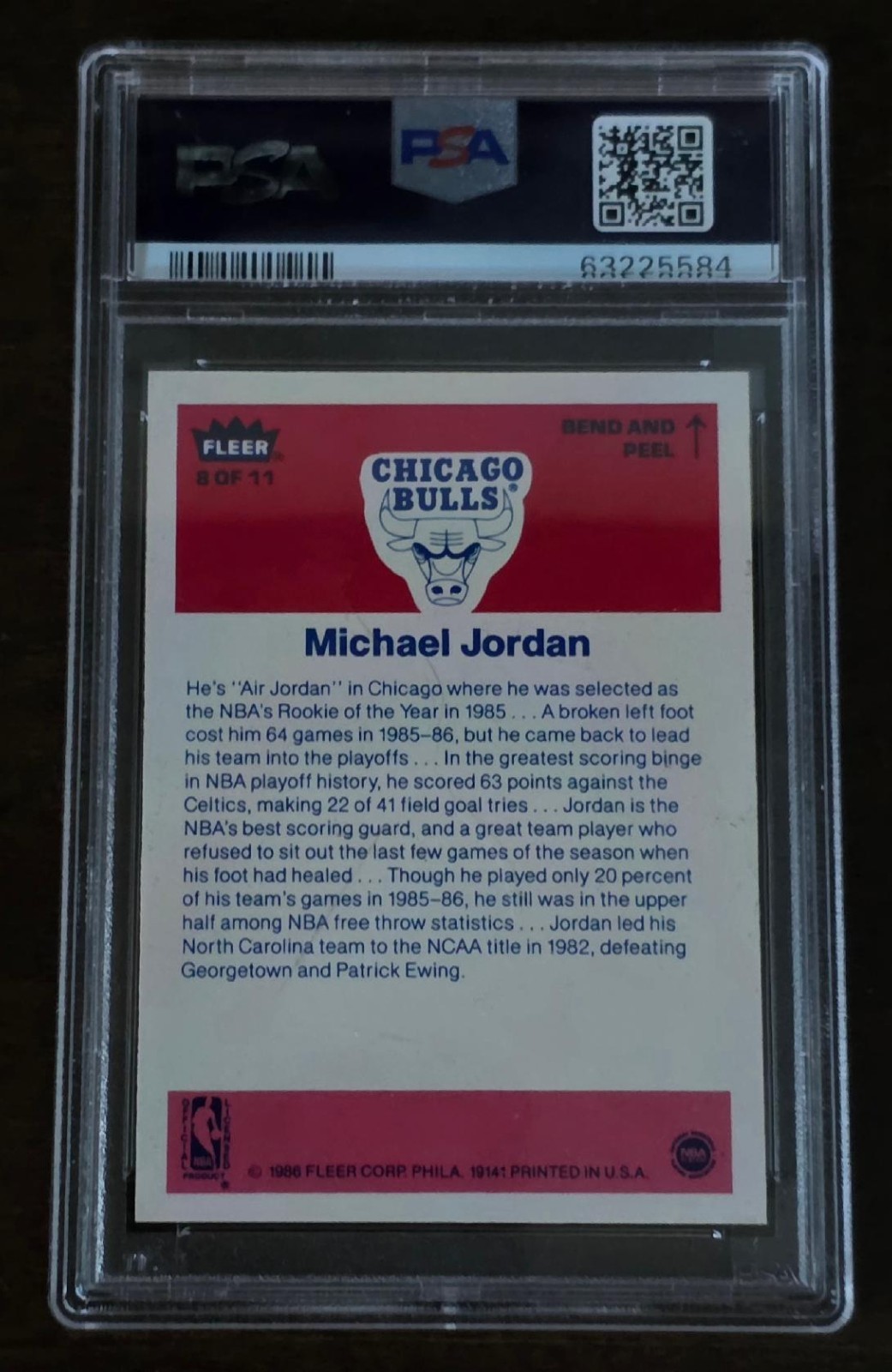 1986 Fleer Sticker Michael Jordan PSA 8 (ST) view 3