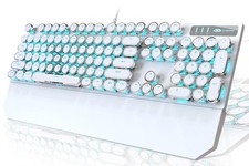 Camiysn Typewriter Style Mechanical Gaming Keyboard, White Retro Punk Gaming