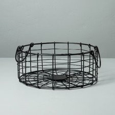Small Round Wire Storage Basket with Handles Black