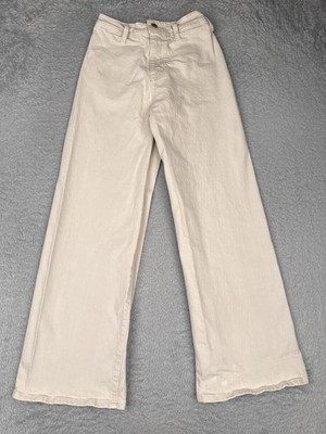 Universal Thread Jeans Women 00 Beige Wide Leg Ankle High Rise Casual 22x28