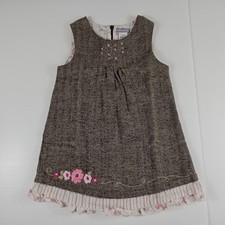 Carter's Girls Dress 3T Herringbone Floral Embroidery Ruffle Hem Sleeveless