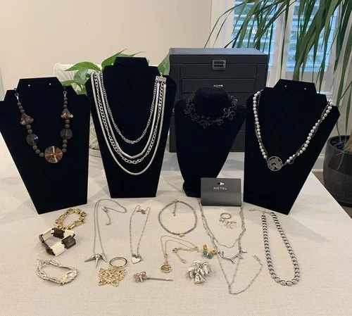 Vintage to Modern Costume Jewelry Lot of 19 Necklaces Brooches Bracelets #12