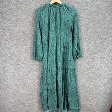 A New Day Dress Women M Medium Green Floral Maxi Long Long Sleeve Rayon Hook&Eye