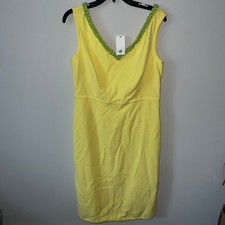 New Tory Burch beaded dress lemon curd 12 sleeveless $495 teal aqua yellow nwt