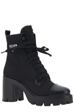 PRADA Re-Nylon Leather Triangle Logo Lug Platform Black Ankle Boots 39.5 NEW