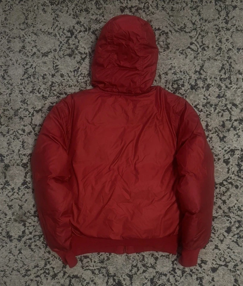 POLO By Ralph Lauren 羽绒夹克男式尺寸:M 全拉链连帽红色厚 Y2K — 第 4/4 张图片