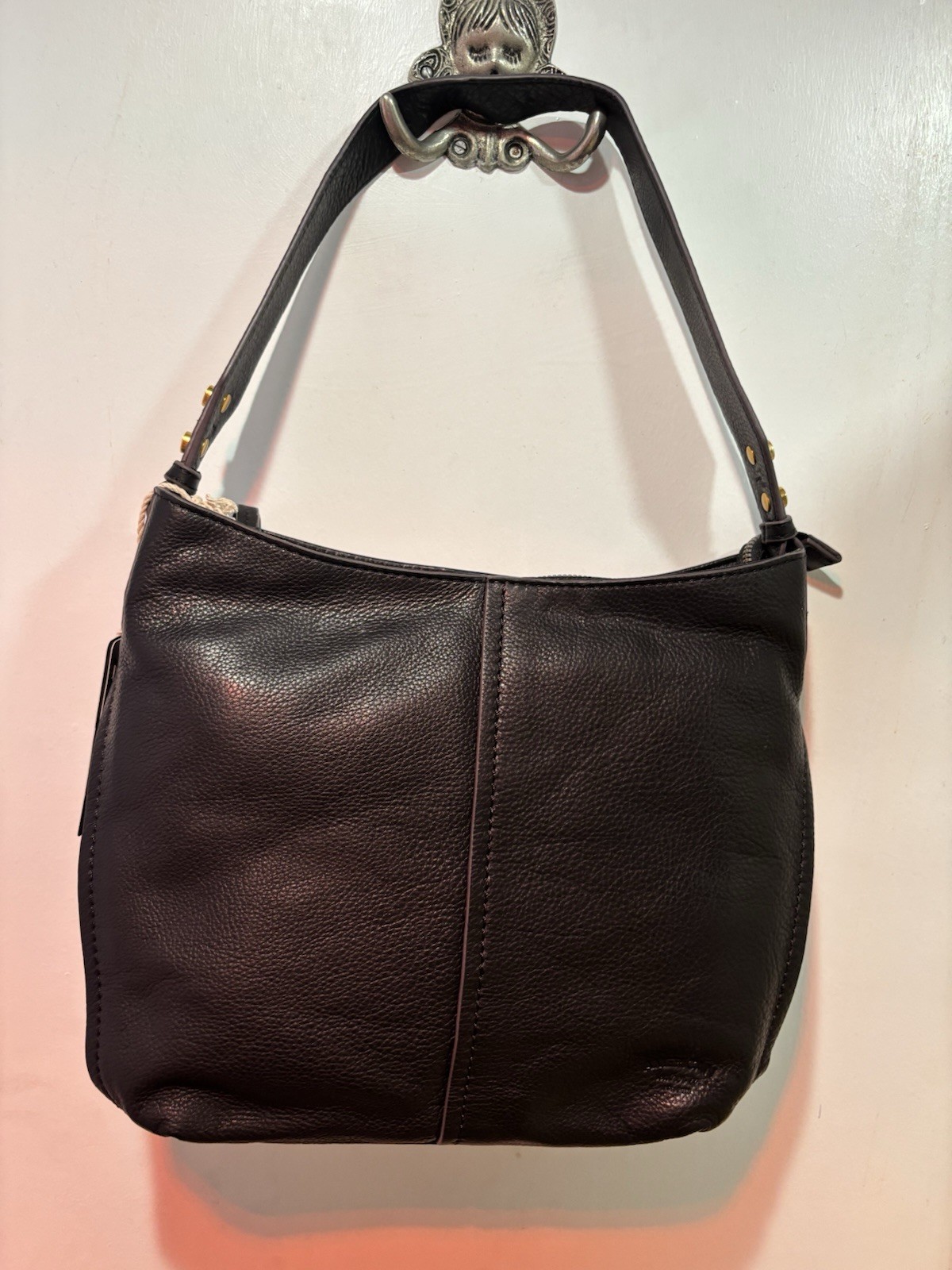 American Leather Co Summit Medium -Zip Top Leather Hobo Black-NWT