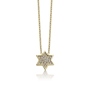 Authentic 925 Sterling Silver or Yellow Gola Plated Pave Star of David Pendan