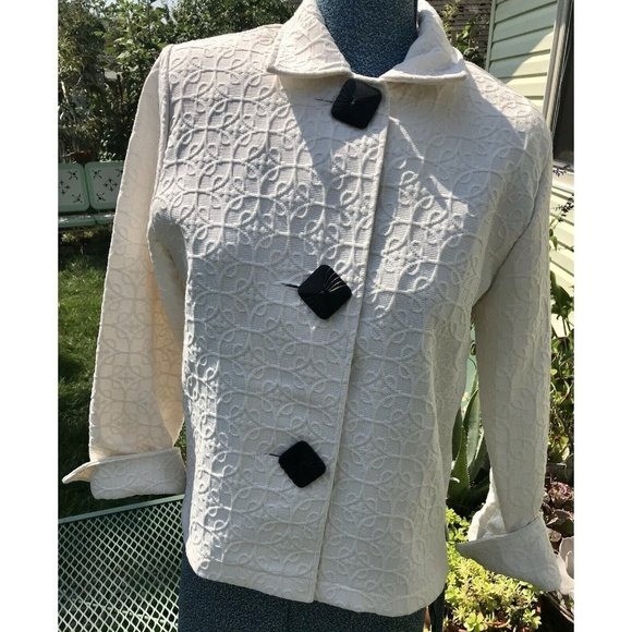 Giacca blazer vintage dipinto pony mod classico jacquard bianco med nero bottone geo