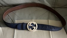 Gucci Guccissima Signature Blue Leather Gold Buckle Belt Size 100-40 Made Italy