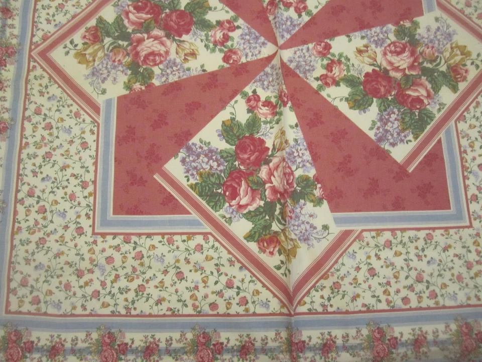 Edredón tramposo vintage de tela de algodón con panel grande bloque floral rosa y azul 34" x 45" Foto 2 de 4