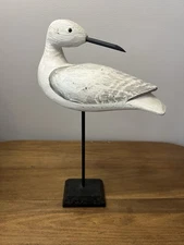 Carved Wood Sea Bird (White/Grey) Nautical Coastal Bird Neck Turned with stand