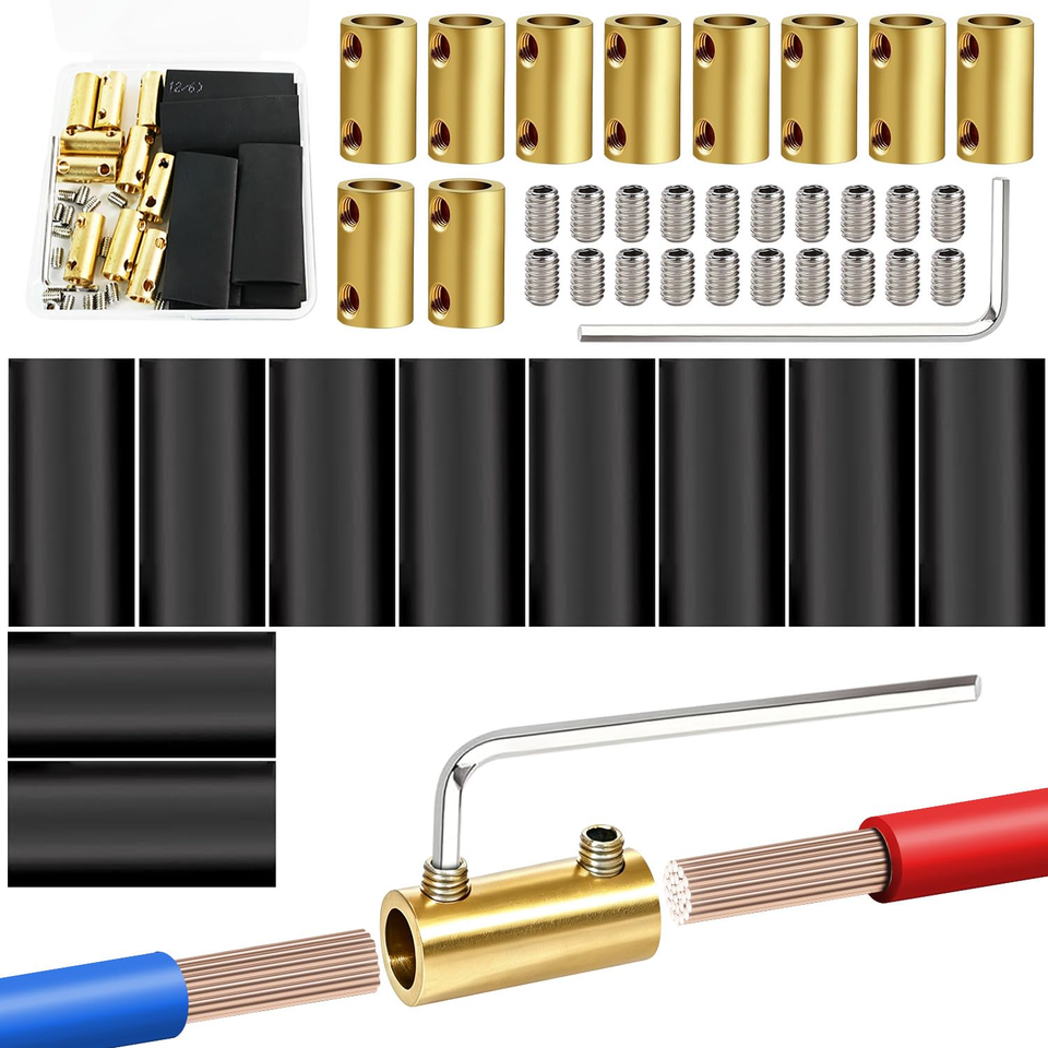 2-Hole 80A Solid Brass Wire Splice Connectors Kit, 6-10 AWG Screw Lock ...