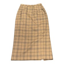 Pendleton Vintage 100 Virgin Wool Plaid Midi Skirt Tan Blue Size 6 Academic