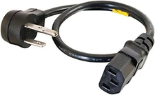 Extension Cord 1.5 Feet 18AWG – Flat Plug, Universal, Black, Durable Power Cable