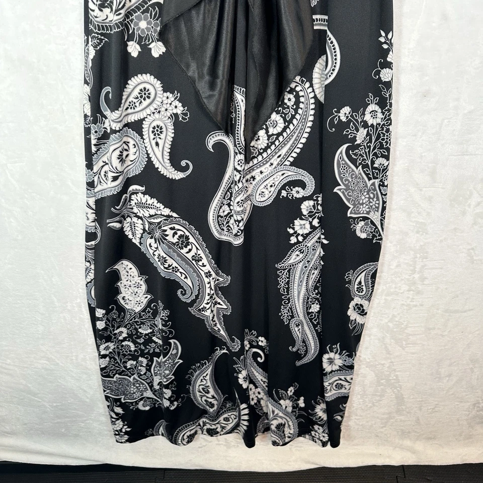 Vestido Vintage Alyn Paige Mujer L Negro Floral Maxi Satén Lazo Halter Y2K Elastizado Foto 4 de 4