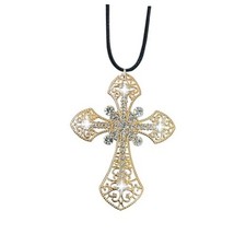 Bling Cross Car Hanging Ornament, Crystal Rhinestone Car Rear View Mirror Gold