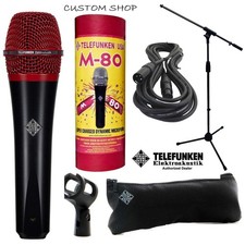 Telefunken M80 Dynamic Microphone Black  Red 20ft XLR Cable and a Mic Stand