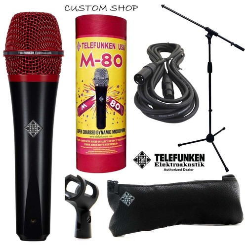 Telefunken M80 Dynamic Microphone Black & Red 20ft XLR Cable and a Mic Stand
