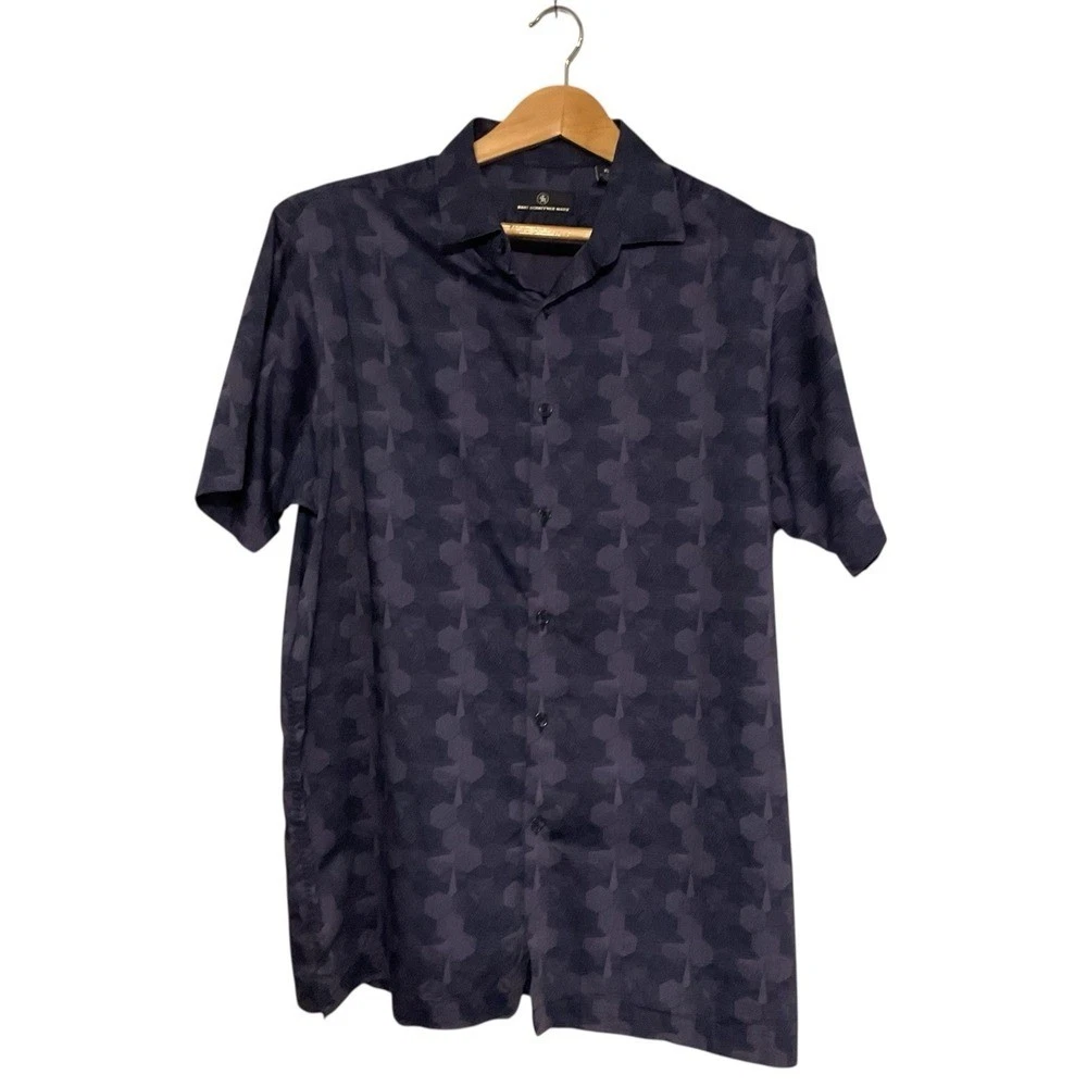 HART SCHAFFNER MARX Gray Floral Print Cotton Camp Shirt Mens Size XL
