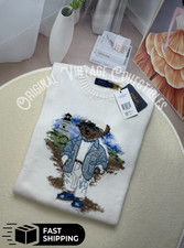 New Polo Ralph Lauren American Bear Cotton Knit Sweater White Women's Medium Bid