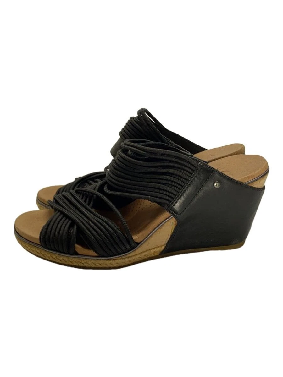 Sandali UGG Australia 23 cm pelle nera 1012184 HILARIE zeppa