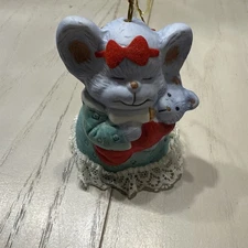 Mouse Bisque Porcelain Bell Christmas Ornament - Caring Critter Chimer by Jasco