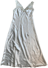 Victoria's Secret Satin Bridal Nightgown Long Medium Slit Lace Trim Embroidery