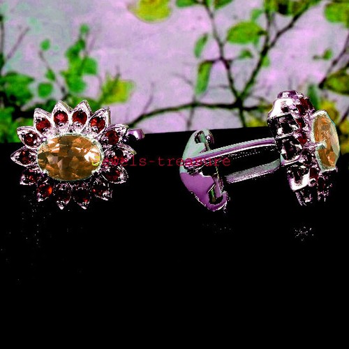 Boucles D'oreilles Pendantes En Argent 925 - Pierres Naturelles (Citrine, Grenat, Rubis) - Neuf Sans Emballage