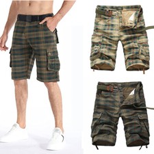 Men Cargo Shorts Combat Stripe Twill Fit Multi-Pockets Outdoor Plus Size