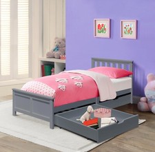2 DRAWER STORAGE BED BANWELL WOODEN WHITE GREY PINE MEMORY FOAM SPRUNG MATTRESS