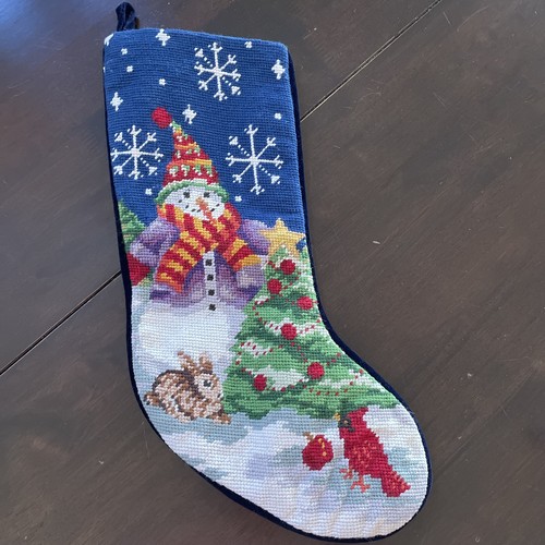 Snowman Snowflake Tree Bunny Cardinal Needlepoint Stocking