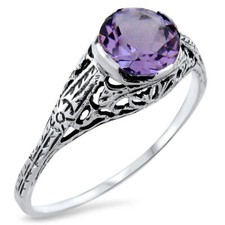 GENUINE BRAZILIAN AMETHYST CLASSIC ART DECO DESIGN 925 STERLING SILVER RING 399