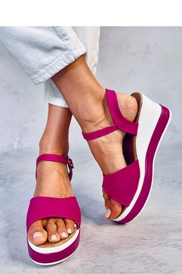 Ladies Cerise Pink Wedge Sandals, Woman Mid-Heel Sandals, Adjustable Sandals  8 | eBay