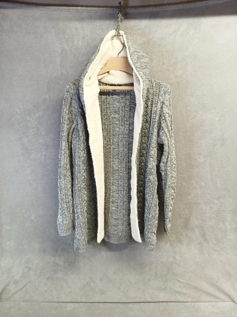 Lety and Me Cardigan Large Gray Stitch Fit Helsa Sherpa Trim Hooded | eBay