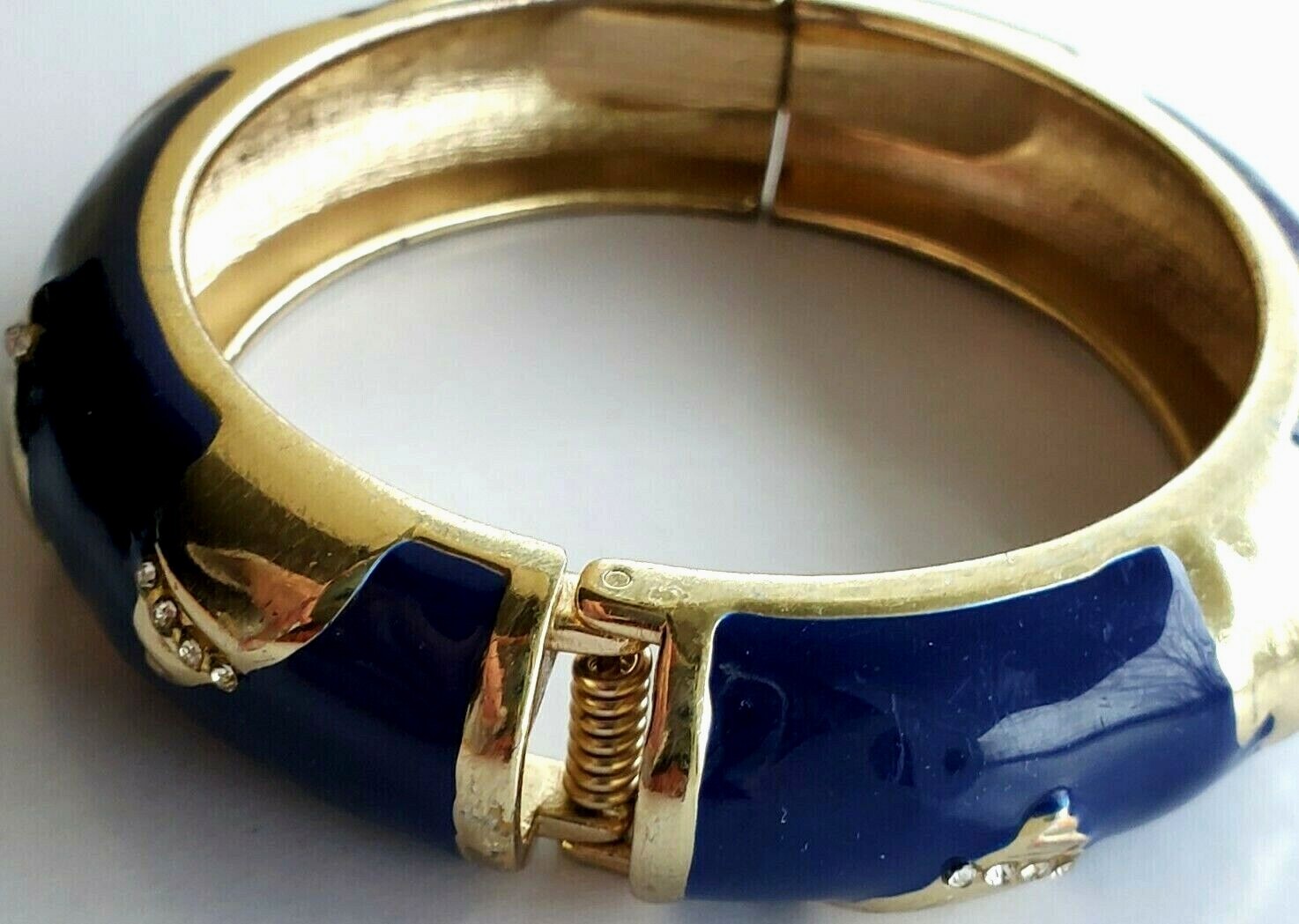 SEQUIN Signed Bangle Enamel Blue Hinged Bracelet - image 5