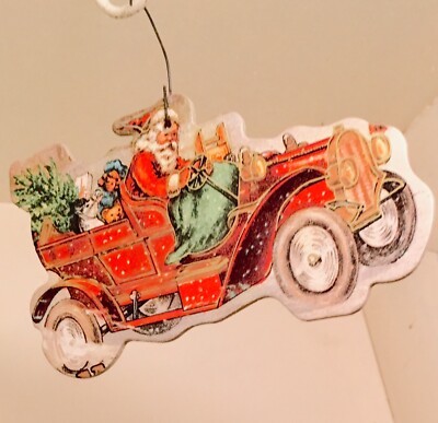 Antique Paper Die Cut Cardboard Christmas Ornament Santa Claus in