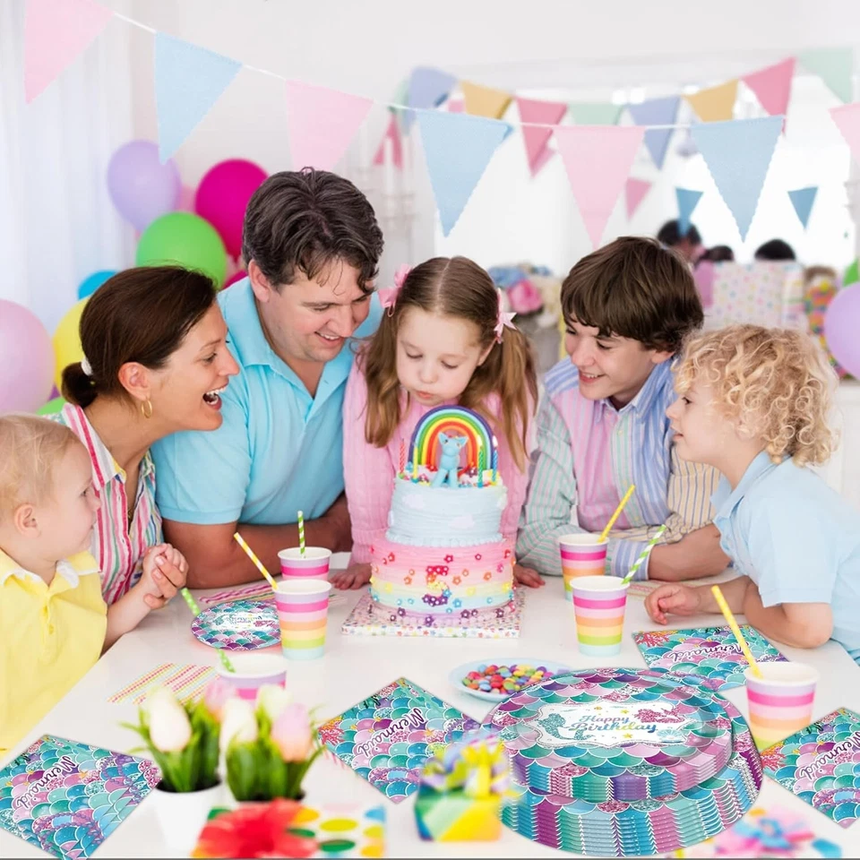 Rainbow Mermaid Party Tableware 81 Pcs Dinnerware Birthday Party Supplies - Image 3 of 4