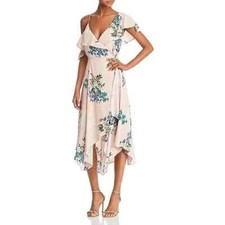 ASTR The Label Sz XS Yessenia Floral Wrap Dress Ruffle Hem Blush Boho Wedding