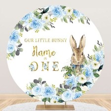 Personalize Round Bunny Backdrop Cover Baby Shower Birthday Photo Background