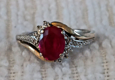 Nachlass Alwand Vahan Lab Created Rubin & Diamanten Sterling & 10K Gelbgold Ring