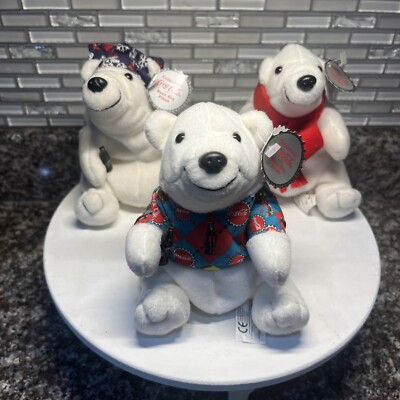 1998 Coca Cola Plush Polar Bears Lot Bean Bag Beanie Babies