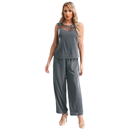 Womens 3 Piece Chiffon Pant Suits Tank Top Cardigan and Pants Evening Outfits - Picture 73 of 95