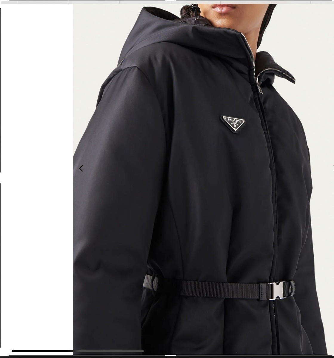 Prada Re-Nylon Hooded Down Belted Jacket Woman New Prada Re-Nylon Hooded Down Belted Jacket Woman New