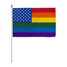 1 Dozen Rainbow USA Stick Flags 12x18in Handheld Pride Flag LGBT Pride