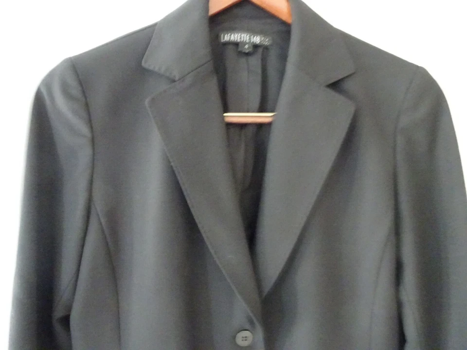 LAFAYETTE 148 NEW YORK Blazer Jacket Black Lined Career Style Size 4 2 Button - Image 2 of 4